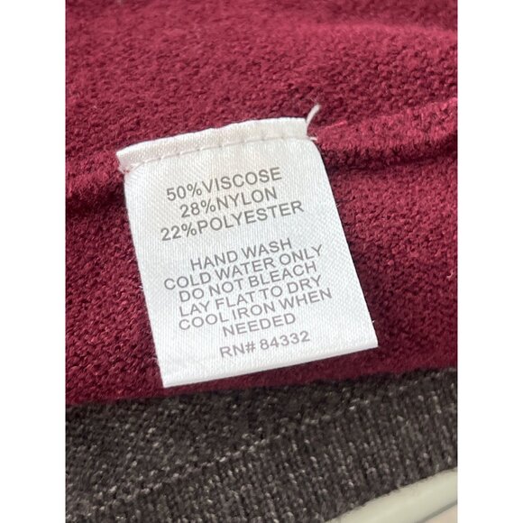 ii Sisters Poncho One Size Striped Ribbed Cowl Neck Burgundy Neutral Cozy Knit - Picture 5 of 6